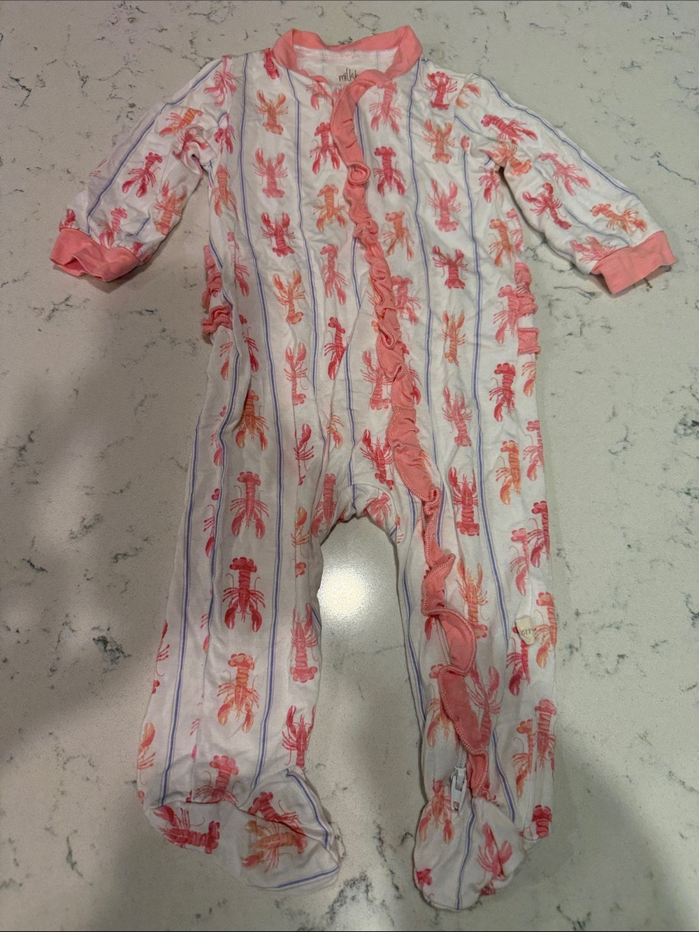 Milkberry Pink Lobster Ruffle Footed One-Piece Pajamas